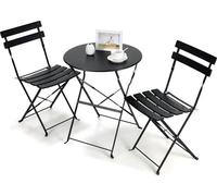 Ensemble de mobilier de jardin d'extérieur - Ensemble bistro de 3 pièces - Table pliante en métal avec 2 chaises - Pour balcon, terrasse, jardin - Noir