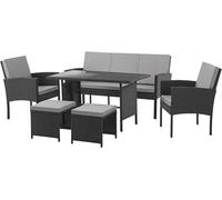 Ensemble de mobilier de jardin en polyrattan Denver, comprenant une table à manger, des chaises et un coin salon, de couleur noire