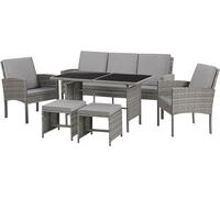 Ensemble de mobilier de jardin en polyrattan Denver, comprenant une table à manger, des chaises et un coin salon, de couleur grise