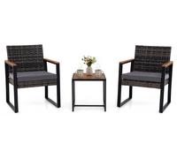 Ensemble de mobilier de jardin en polyrotin COSTWAY, ensemble de 3 pièces pour balcon comprenant 2 chaises, une table et des coussins, ensemble de balcon pour 2 personnes, salon de jardin gris