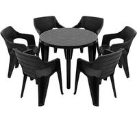 Ensemble de mobilier de jardin en polyrotin Lisa 6 Bilbao, groupe de table et chaises résistant aux intempéries pour 6 personnes, couleur graphite