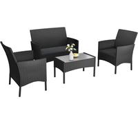 Ensemble de mobilier de jardin en polyrotin pour 4 personnes : 2 canapés, 2 fauteuils, une table avec plateau en verre et coussins de siège. Ensemble de meubles de balcon résistants aux intempéries, i