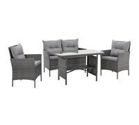 Ensemble de mobilier de jardin en polyrotin SVITA DALLAS, 4 pièces : 2 fauteuils, 1 canapé, 1 table. Inclut les coussins. Couleur : gris