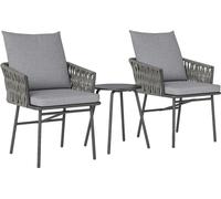 Ensemble de mobilier de jardin en rotin 3 pièces, gris - Salon de jardin comprenant 2 fauteuils et une table d'appoint - Mobilier de balcon résistant aux intempéries - Coussins d'assise et de dossier 