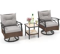 Ensemble de mobilier de jardin en rotin COSTWAY, coin salon comprenant 2 fauteuils à bascule pivotants, coussins et table, ensemble pour balcon, mobilier de terrasse, ensemble de jardin