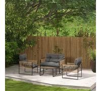 Ensemble de mobilier de jardin en rotin Outsunny 4 pièces avec coussins – salon de jardin, 1 table basse en verre, 2 fauteuils et 1 canapé deux places, ensemble de salon élégant