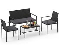 Ensemble de mobilier de jardin en rotin, salon d'extérieur, mobilier pour balcon, petit balcon, ensemble de sièges comprenant 2 fauteuils, une banquette, une table et des coussins de siège, ensemble d