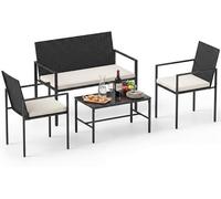 Ensemble de mobilier de jardin en rotin, salon d'extérieur, mobilier pour balcon, petit balcon, ensemble de sièges comprenant 2 fauteuils, un banc, une table et des coussins de siège, ensemble de salo
