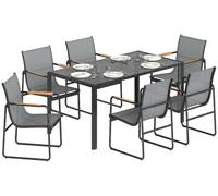 Ensemble de mobilier de jardin - Ensemble de table à manger 7 pièces - Table et chaises - Chaises respirantes - Gris clair