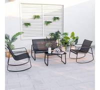 Ensemble de mobilier de jardin - Ensemble de table et chaises - Ensemble de salon de jardin - Ensemble pour balcon - Mobilier d'extérieur - Ensemble 4 pièces, noir, avec fauteuils à bascule