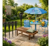 Ensemble de mobilier de jardin familial (3 pièces) – Ensemble de camping pour enfants, banc en sapin 2 places et lampe torche solaire
