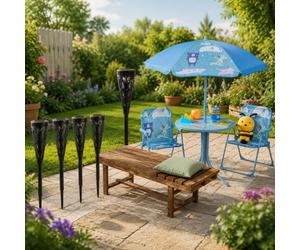Ensemble de mobilier de jardin familial (3 pièces) – Ensemble de camping pour enfants, banc en sapin 2 places et lampe torche solaire