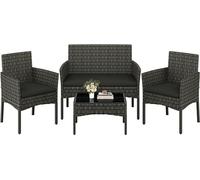 Ensemble de mobilier de jardin, idéal pour balcon : ensemble de mobilier en résine tressée comprenant 1 canapé 2 places, 2 fauteuils, une table et des coussins de siège, de couleur grise, parfait pour