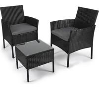 Ensemble de mobilier de jardin Lifetime Garden Lounge - Ensemble de mobilier de terrasse Lissabon - 3 pièces - Chaises de jardin et table d'appoint - Rotin - Noir - Pour jardin, balcon et terrasse