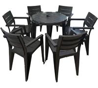 Ensemble de mobilier de jardin Lisa 6, comprenant des fauteuils Julia, table à manger pour 6 personnes, imitation rotin, couleur graphite