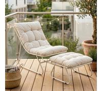 Ensemble de mobilier de jardin « Malmö » 2 pièces : fauteuil avec repose-pieds, coussins rembourrés, structure en métal, couleur beige