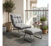 Ensemble de mobilier de jardin « Malmö » 2 pièces : fauteuil avec repose-pieds, coussins rembourrés, structure en métal, gris foncé