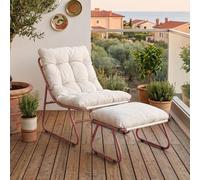 Ensemble de mobilier de jardin "Malmö", comprenant : - 2 fauteuils - 2 repose-pieds - Coussins de rembourrage - Structure métallique - Couleur : terre cuite/beige