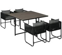 Ensemble de mobilier de jardin Outsunny 5 pièces avec table à manger de 110 cm et 4 fauteuils, ensemble de salle à manger en polyrotin emboîtable pour un gain de place, coussins d'assise inclus, gris