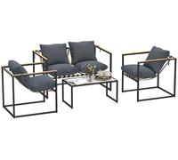 Ensemble de mobilier de jardin Outsunny en acier pour 4 personnes, ensemble de mobilier de balcon avec canapé 2 places, gris
