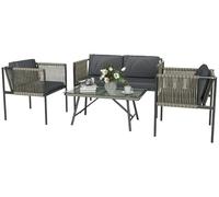 Ensemble de mobilier de jardin Outsunny en polyrotin comprenant un canapé 2 places, un fauteuil et une table