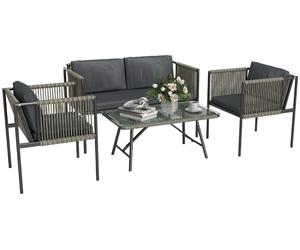 Ensemble de mobilier de jardin Outsunny en polyrotin comprenant un canapé 2 places, un fauteuil et une table