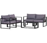 Ensemble de mobilier de jardin Outsunny en rotin, 4 pièces, en aluminium, salon d'extérieur modulable, avec table basse, espace de rangement et coussins épais, gris