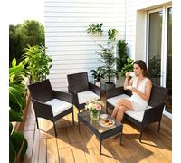 Ensemble de mobilier de jardin Peviasot, 4 pièces : salon en résine tressée comprenant 2 fauteuils, une banquette 2 places et une table en verre, de couleur marron
