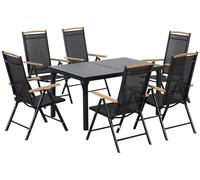 Ensemble de mobilier de jardin pliable Moonbite pour 6 personnes : une table de 140x90 cm et 6 chaises avec dossier réglable en 7 positions, en aluminium avec revêtement par poudre, de couleur noire