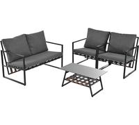 Ensemble de mobilier de jardin pour 4 personnes : canapé, table d'appoint et coussins de siège. Ensemble de sièges résistant aux intempéries, avec housses amovibles noires, idéal pour balcon, terrasse