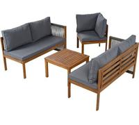 Ensemble de mobilier de jardin pour 5 personnes avec banquette d'angle en osier