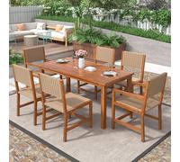 Ensemble de mobilier de jardin pour 6 à 7 personnes, comprenant une table à manger et une banquette en résine tressée pour 6 personnes. Ensemble de table et chaises pour extérieur, avec 6 chaises et u