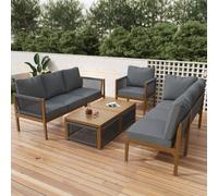 Ensemble de mobilier de jardin pour 7 à 8 personnes, ensemble confortable comprenant un banc, une table et des coussins, avec housses amovibles en tissu imperméable, disponible en couleur naturelle et