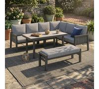 Ensemble de mobilier de jardin pour 8 personnes, coin repas de jardin avec canapé d'angle, banc et table en verre 140 x 70 cm, en fer galvanisé et résine tressée, ensemble de salon de haute qualité po