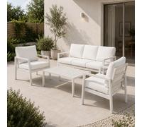 Ensemble de mobilier de jardin pour extérieur, collection "Home". Comprend : un canapé 3 places, 2 fauteuils, 1 table. Structure en métal, coussins amovibles. Idéal pour le jardin, la terrasse ou le b