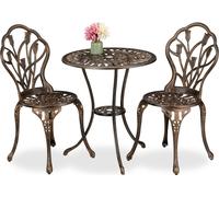Ensemble de mobilier de jardin Relaxdays, 3 pièces (table et 2 chaises), en fonte d'aluminium, style antique, salon de jardin, noir/bronze
