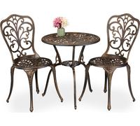 Ensemble de mobilier de jardin Relaxdays, 3 pièces (table et 2 chaises), en fonte d'aluminium, style antique, salon de jardin, noir/bronze