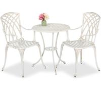 Ensemble de mobilier de jardin Relaxdays, 3 pièces, table et 2 chaises, fonte d'aluminium, mobilier de balcon au design antique, salon de jardin, blanc/bronze
