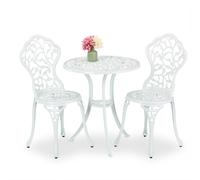 Ensemble de mobilier de jardin Relaxdays, 3 pièces, table et 2 chaises, fonte d'aluminium, mobilier de balcon avec motif de feuilles, salon de jardin, blanc