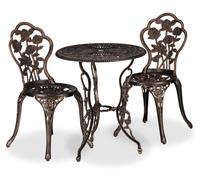 Ensemble de mobilier de jardin Relaxdays, 3 pièces, table et 2 chaises, mobilier de balcon vintage, fonte d'aluminium, salon de jardin, noir/bronze