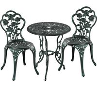 Ensemble de mobilier de jardin Relaxdays, 3 pièces, table et 2 chaises, mobilier de balcon vintage, fonte d'aluminium, salon de jardin, noir/vert