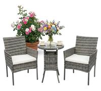 Ensemble de mobilier de jardin Relaxdays, ensemble de salon en rotin 3 pièces, pour 2 personnes, 2 fauteuils et une table en verre, mobilier de détente, d'extérieur, gris
