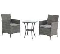 Ensemble de mobilier de jardin SVITA Brooklyn Bistro, 3 pièces, en rotin, pour extérieur, salon de jardin, terrasse, balcon, jardin. Comprend 2 fauteuils et une table, de couleur grise
