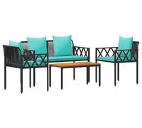 Ensemble de mobilier de jardin vidaXL, 4 pièces, en polyrotin noir et turquoise