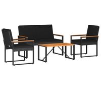 Ensemble de meubles de jardin vidaXL, 4 pièces, en résine tressée noire