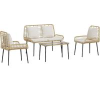 Ensemble de mobilier de jardin vidaXL avec coussins, 4 pièces, en polyrotin noir et crème