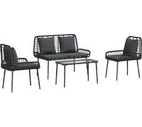 Ensemble de mobilier de jardin vidaXL avec coussins, 4 pièces, en polyrotin noir et crème