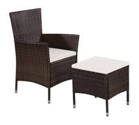 Ensemble de mobilier de jardin - vidaXL - Chaise et tabouret - Résine tressée - 2 coussins - Marron