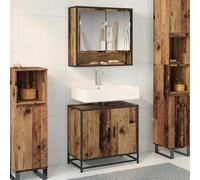 Ensemble de mobilier de Salle de Bain 2 pcs en Bois d'ingénierie Bois Ancien avec Meuble sous-évier et Armoire Miroir, Rangement spacieux, Design Moderne pour Salle de Bain contemporaine