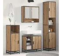 Ensemble de mobilier de Salle de Bain 3 pcs en chêne Artisanal avec Miroir Plan, Meuble lavabo, Armoire Murale, Bois d'ingénierie Durable, Grand Rangement, Design Moderne et Gain de Place